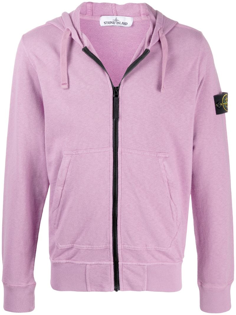 Stone Island Logo Patch Zip-up Hoodie In Purple