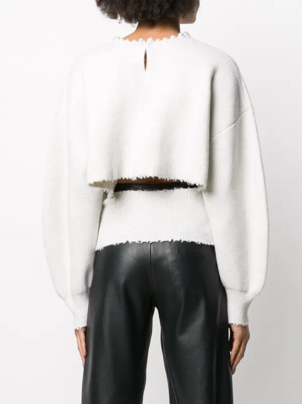 Alexander Wang Pearl Embellished Slit-Back Jumper - White