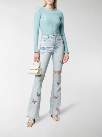 AMIRI butterfly-print ripped jeans blue 