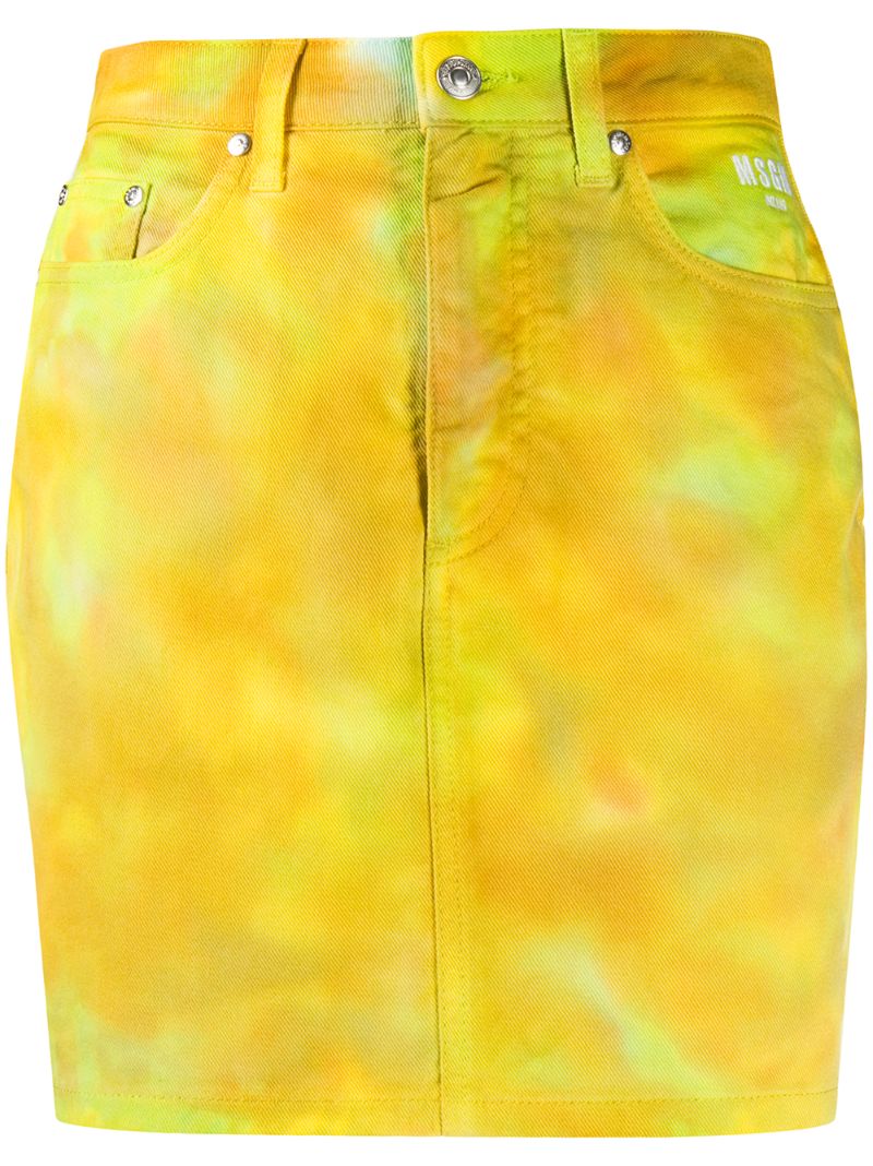 Msgm Tie-dye Denim Skirt In Yellow