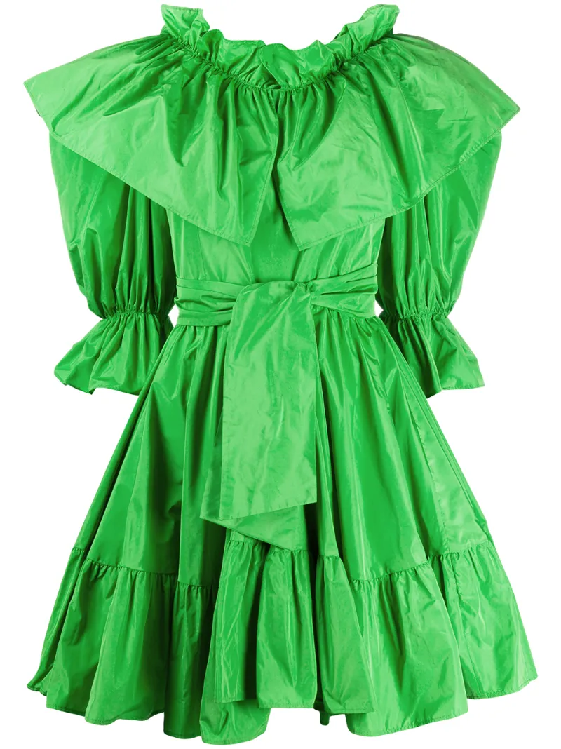 Msgm Ruffled Tie-waist Dress In Green