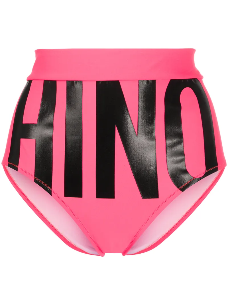 Moschino Logo Print Bikini Bottom In Pink