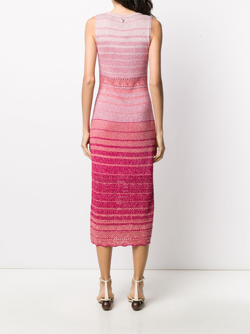 Shop Twinset Striped Midi Dress In Pink