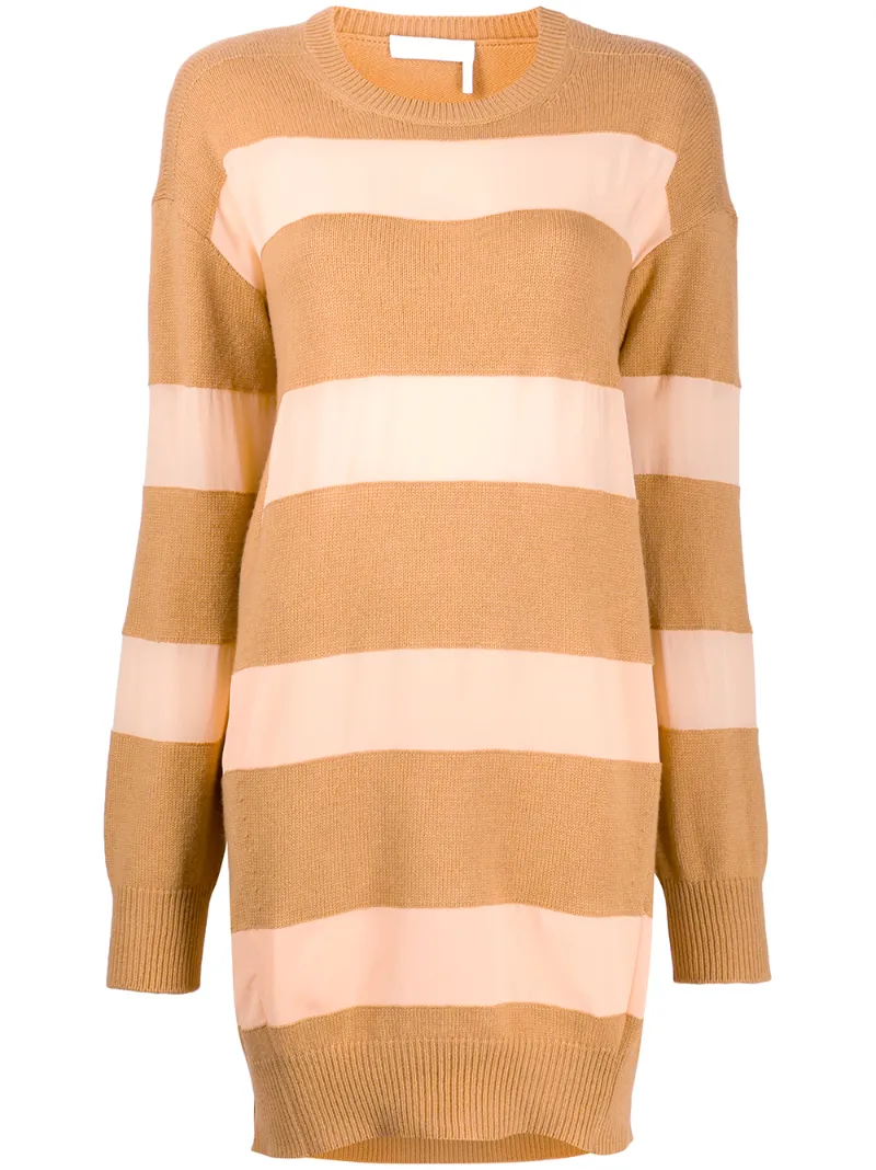 Click to view more detailed imagery on our partner's website Chloé Striped Camel And Pink Knit Dress In Neutrals