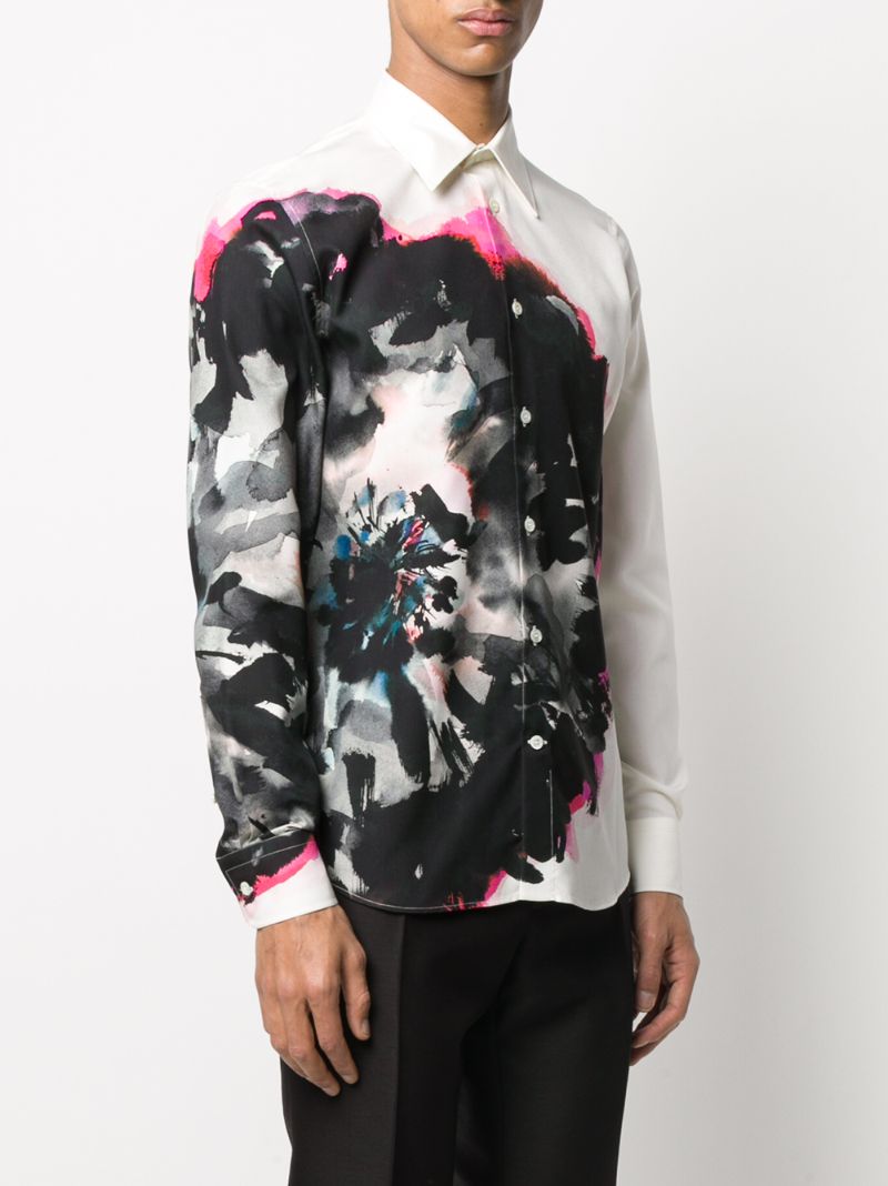 Shop Alexander Mcqueen Ink Floral Print Shirt In Neutrals