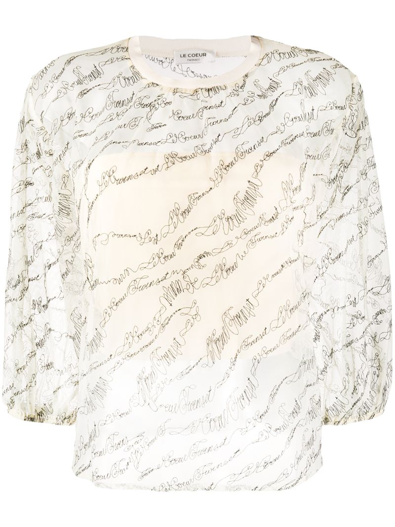 Shop Twinset Embroidered Sheer Top In Neutrals