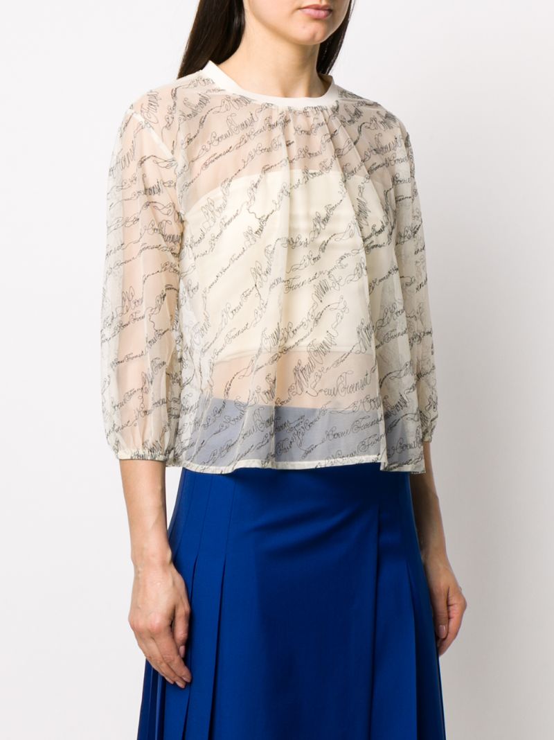 Shop Twinset Embroidered Sheer Top In Neutrals