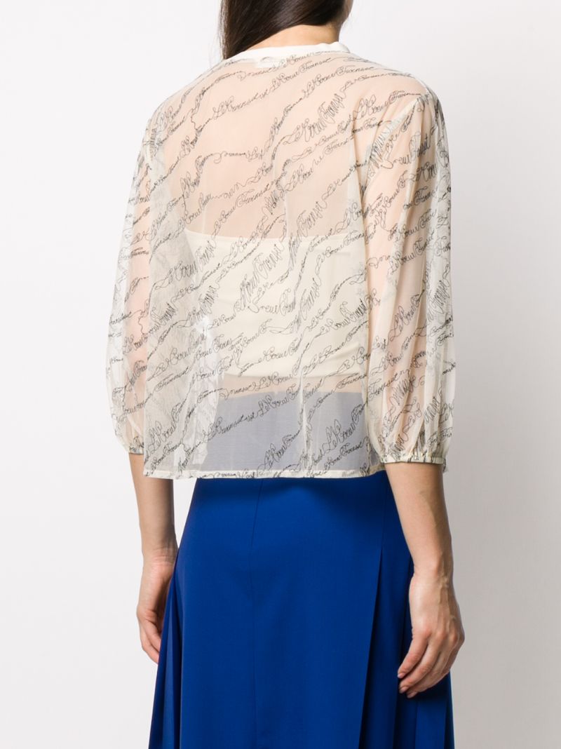 Shop Twinset Embroidered Sheer Top In Neutrals