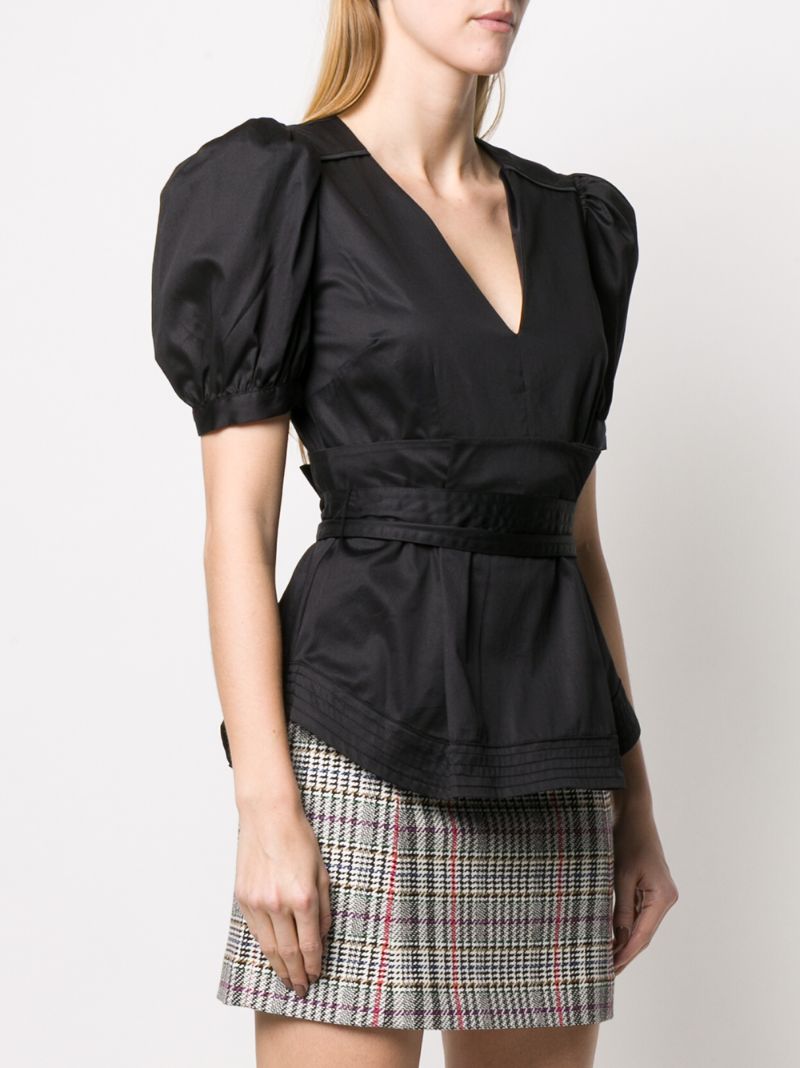 Shop Veronica Beard Puff Sleeve Peplum Blouse In Black