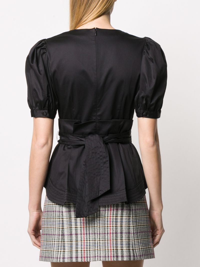 Shop Veronica Beard Puff Sleeve Peplum Blouse In Black