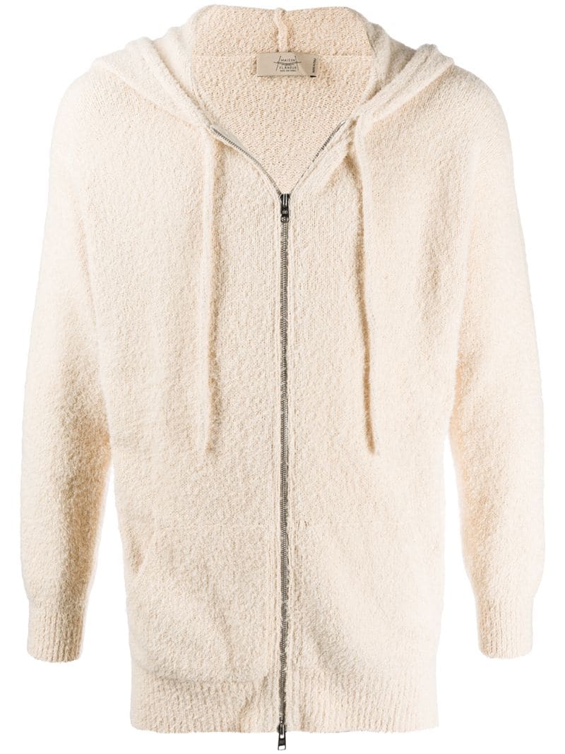 Shop Maison Flaneur Shearling Zipped Hoodie In Neutrals