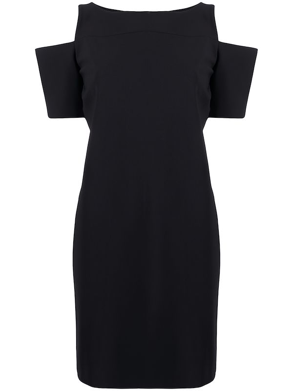 black cold shoulder shift dress