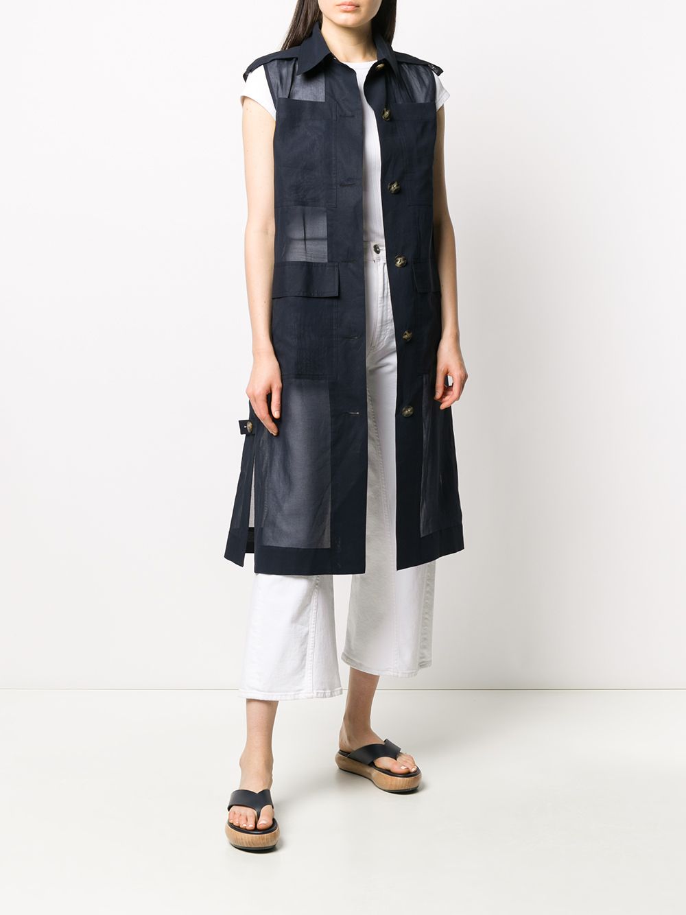 фото Eudon choi flap-pocket belted organza trench coat