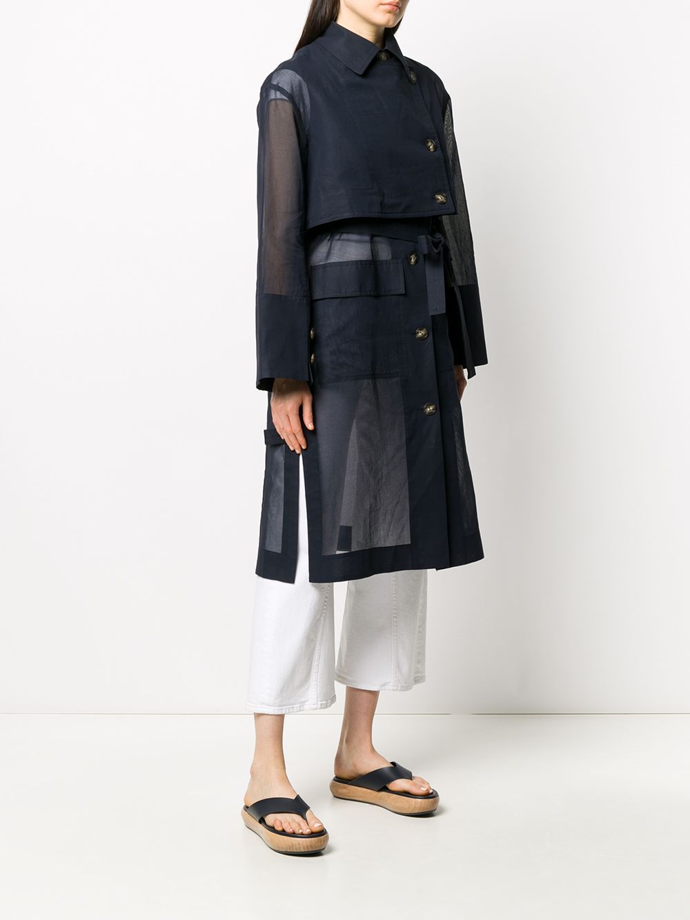 фото Eudon choi flap-pocket belted organza trench coat