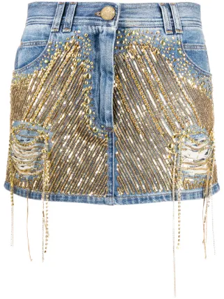 Balmain Sequinned Denim Skirt - Farfetch