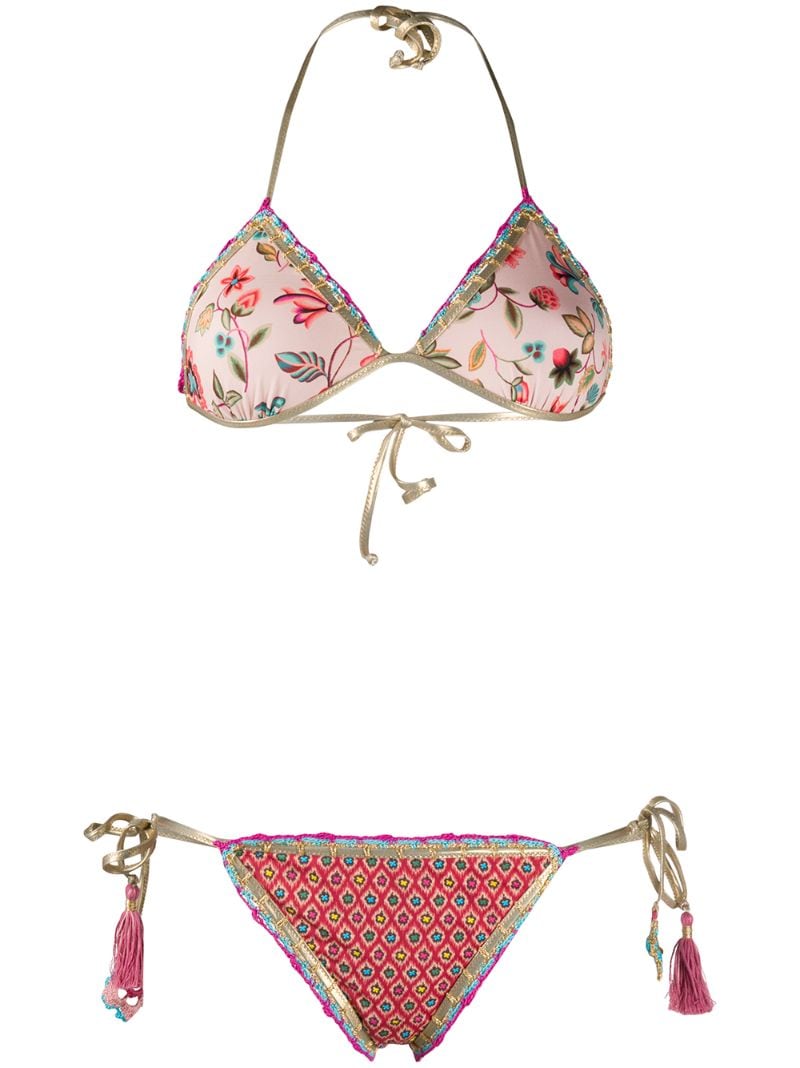 Anjuna Embroidered Floral Print Swim Suit In Pink