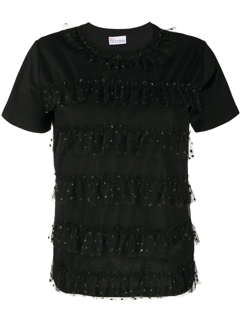 Red Valentino Ruffled Detailing T-shirt In Black