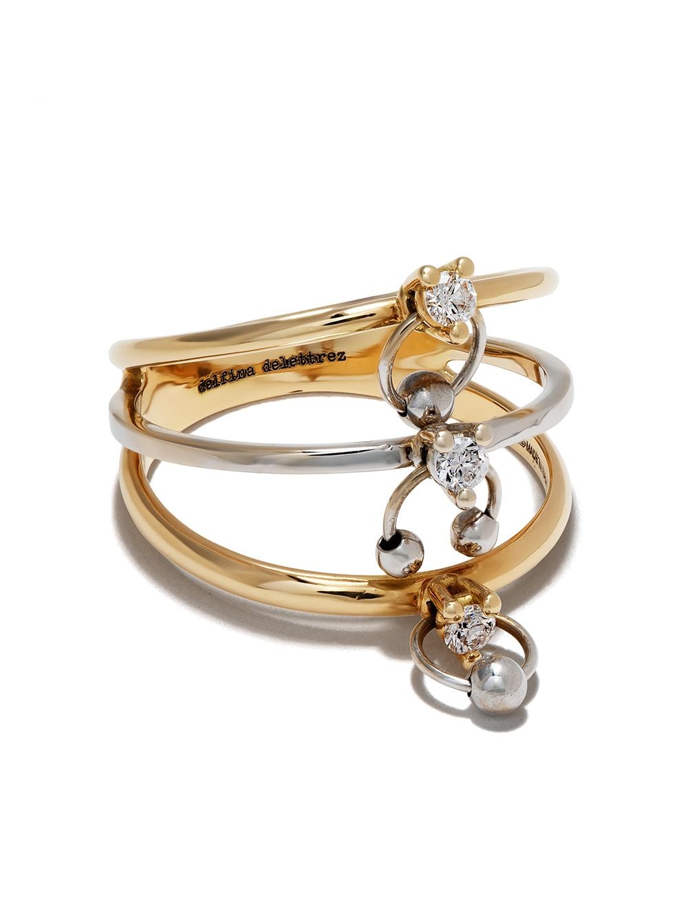 Shop Delfina Delettrez 18kt Yellow And White Gold Two-in-one Diamond Ring Piercing Triple Ring In Yg