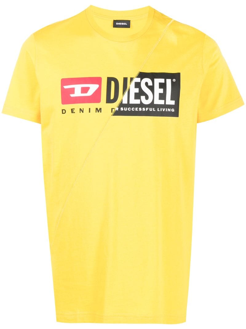 Diesel Dual Logo Print T-shirt In Yellow