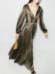 Image 2 of Oscar de la Renta metallic pleated V-neck gown