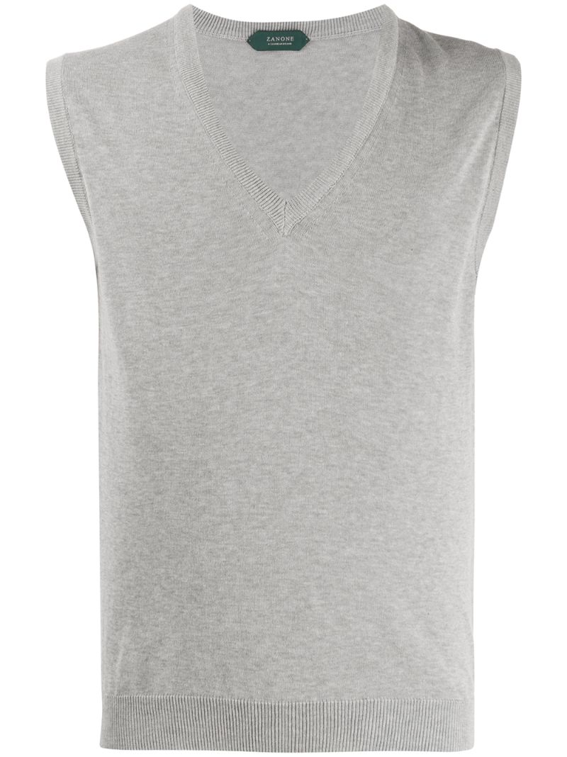 Zanone V-neck Knitted Vest In Grey