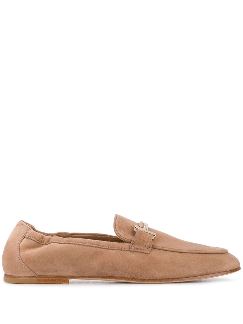 Shop Tod's Double T Suede Loafers In Neutrals