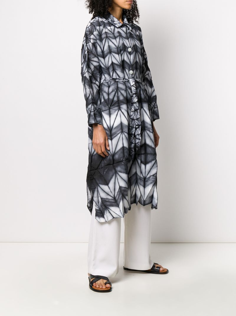 Shop Issey Miyake Belted Geometric-print Coat In Black