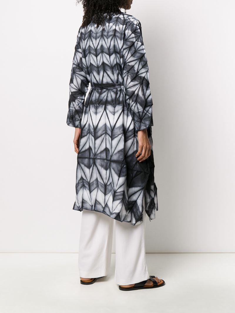 Shop Issey Miyake Belted Geometric-print Coat In Black