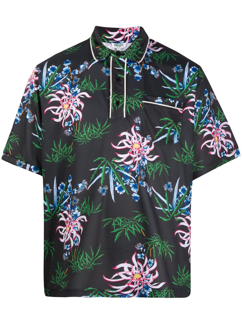 Shop Kenzo Sea Lily Polo Shirt In Black