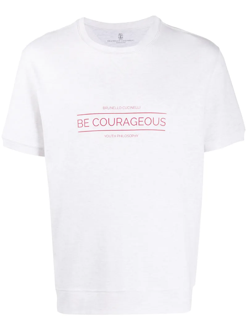 BRUNELLO CUCINELLI 半袖Tシャツ BE COURAGEOUS Brunello Cucinelli Be Courageous Print T-shirt In White | ModeSens