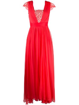 Lace insert outlet pleated maxi dress