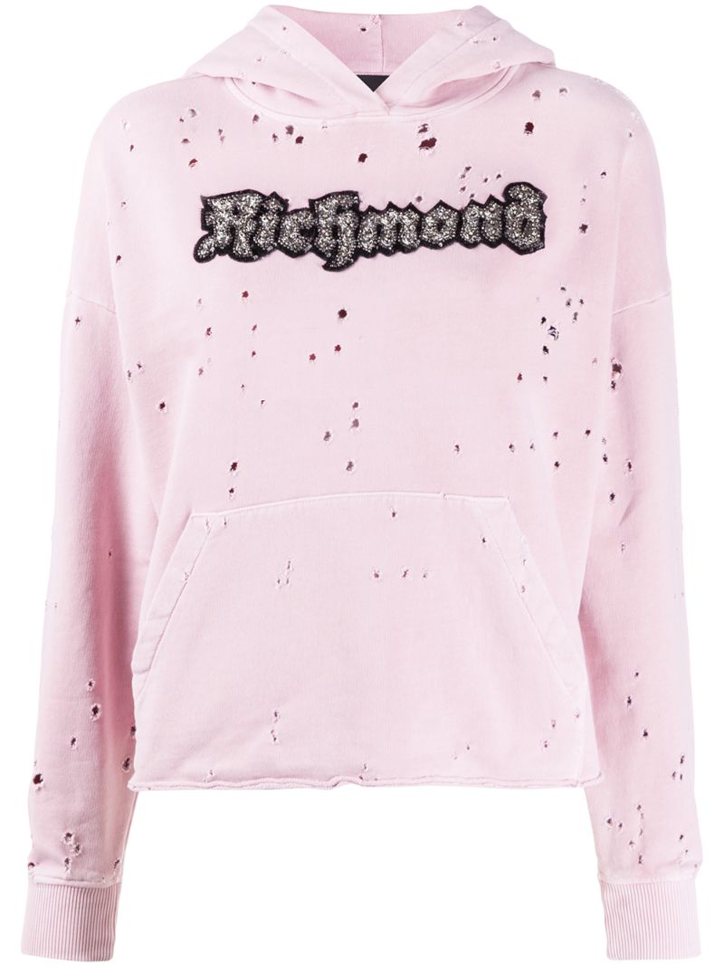 Shop John Richmond Destroyed Hoodie In Pink