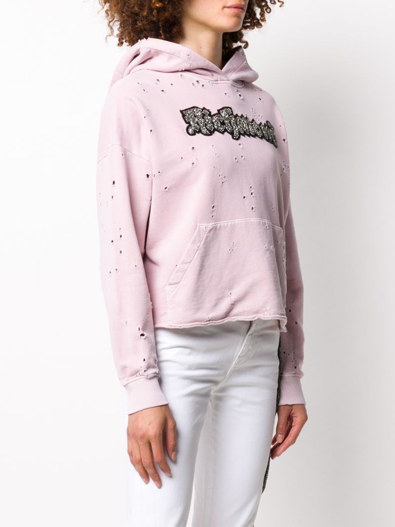 Shop John Richmond Destroyed Hoodie In Pink