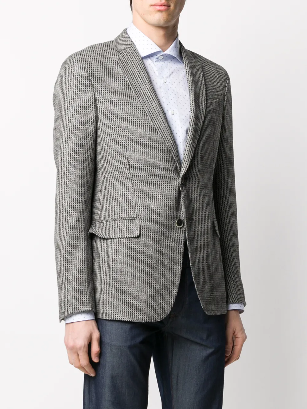 Emporio Armani Single-breasted Textured Blazer In Gray
