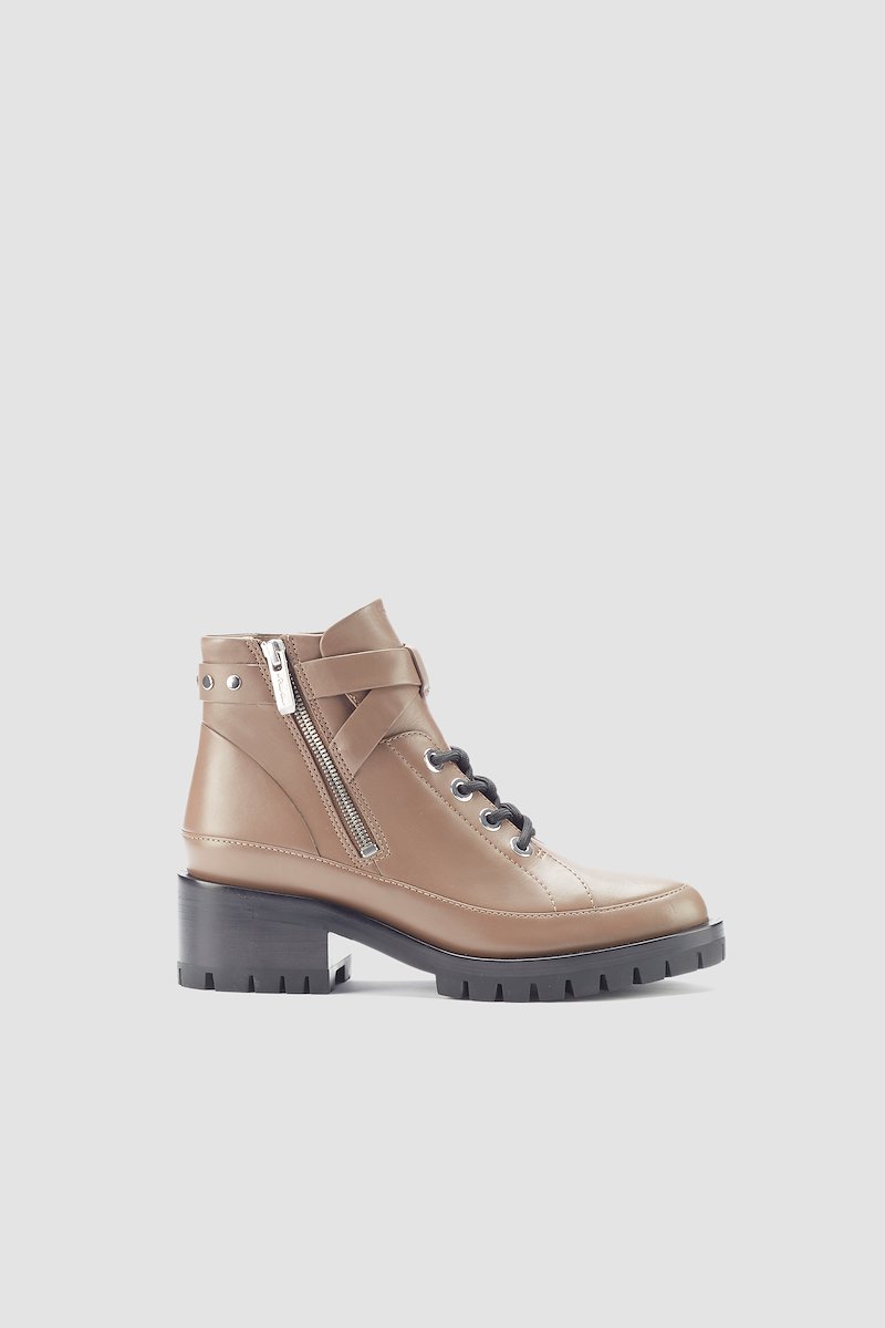 Hayett Lace Up Boot-brown #0 Hayett Lace Up Boot, Taupe calf leather Hayett 50mm lace-up ankle boots from 3.1 PHILLIP LIM featuring crossover strap detail, side zip fastening, front lace-up fastening, almond toe, low block heel and rubber lug sole.- 0