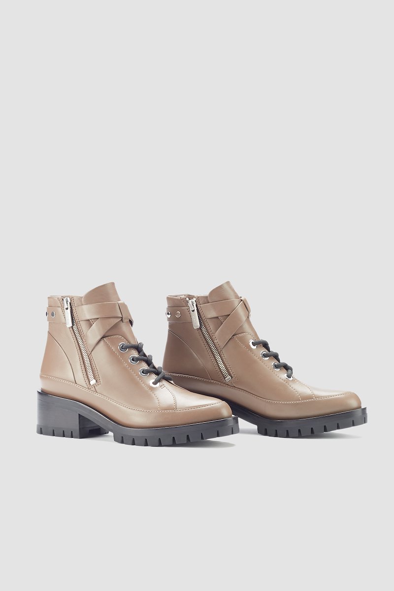 Hayett Lace Up Boot-brown #1 Hayett Lace Up Boot, Taupe calf leather Hayett 50mm lace-up ankle boots from 3.1 PHILLIP LIM featuring crossover strap detail, side zip fastening, front lace-up fastening, almond toe, low block heel and rubber lug sole.- 1