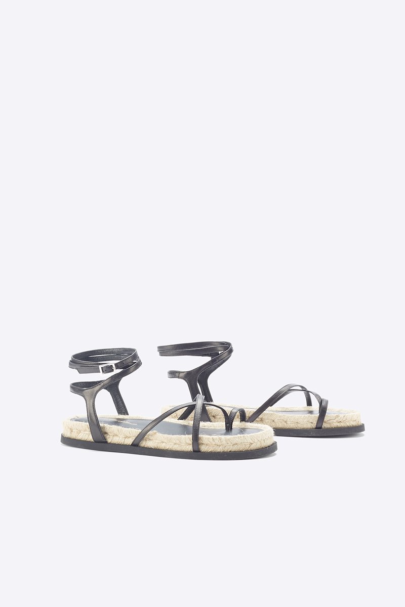 Yasmine Strappy Espadrille Sandal-black #1 Yasmine Strappy Espadrille Sandal, Black calf leather Yasmine strappy espadrille sandals from 3.1 PHILLIP LIM featuring open toe, crossover strap detail, buckle-fastening ankle strap, branded insole and flat sole.- 1