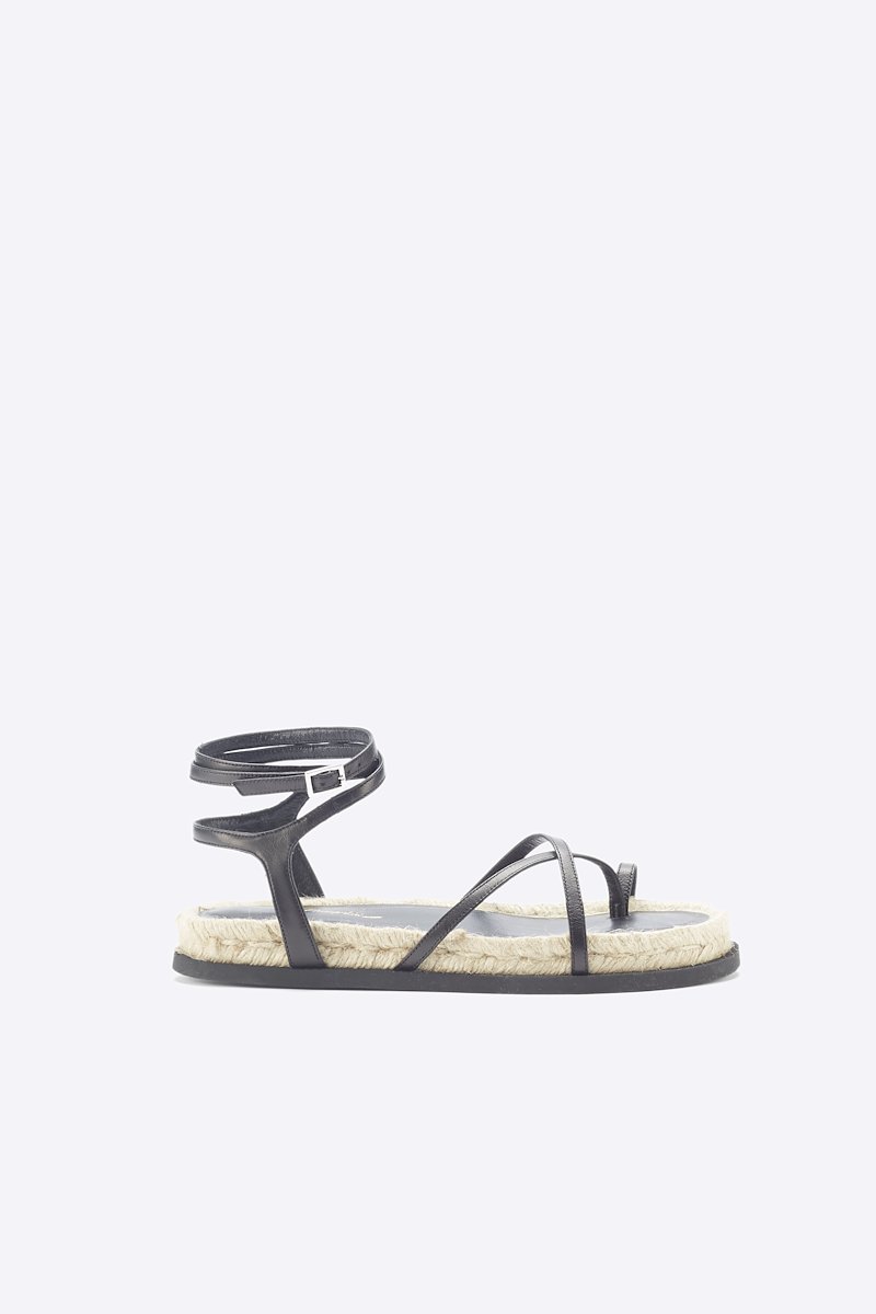 Yasmine Strappy Espadrille Sandal-black #0 Yasmine Strappy Espadrille Sandal, Black calf leather Yasmine strappy espadrille sandals from 3.1 PHILLIP LIM featuring open toe, crossover strap detail, buckle-fastening ankle strap, branded insole and flat sole.- 0