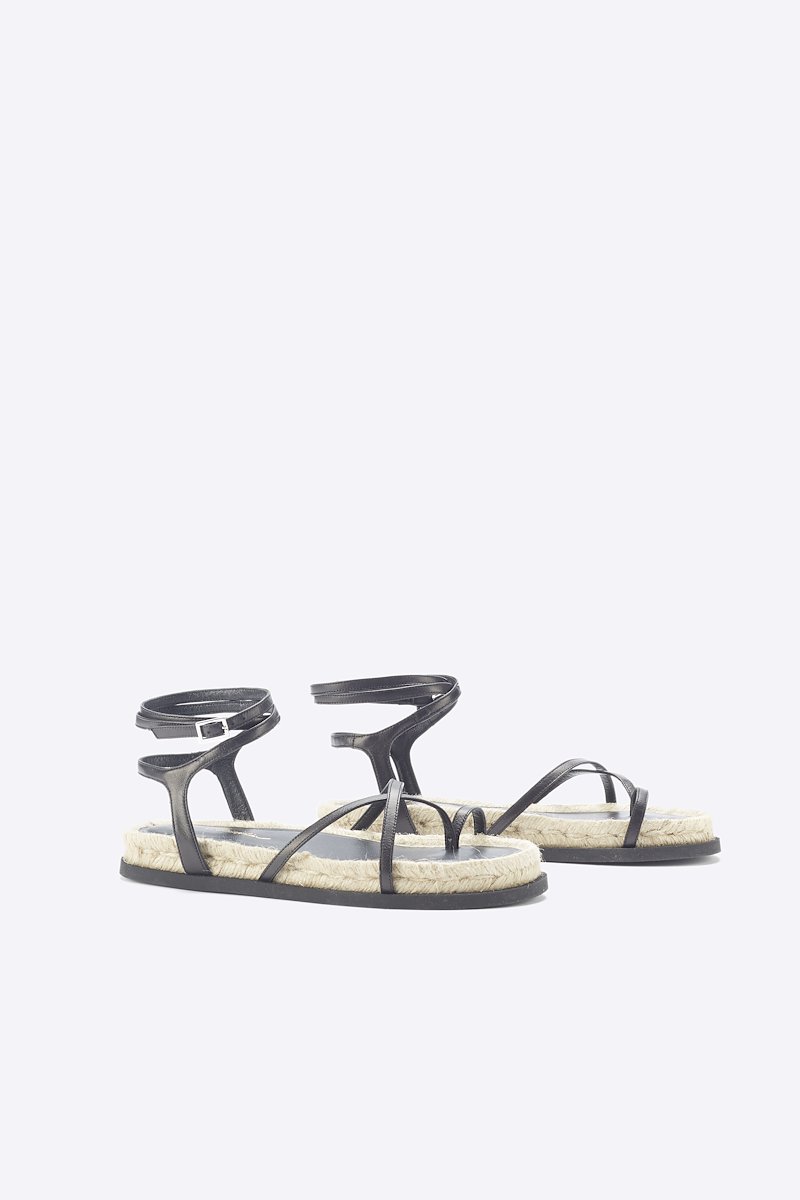 Yasmine Strappy Espadrille Sandal-black #1 Yasmine Strappy Espadrille Sandal, Black calf leather Yasmine strappy espadrille sandals from 3.1 PHILLIP LIM featuring open toe, crossover strap detail, buckle-fastening ankle strap, branded insole and flat sole.- 1