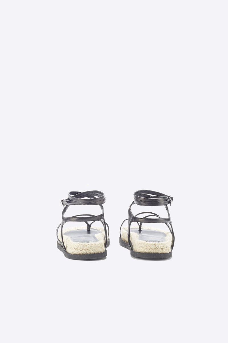 Yasmine Strappy Espadrille Sandal-black #0 Yasmine Strappy Espadrille Sandal, Black calf leather Yasmine strappy espadrille sandals from 3.1 PHILLIP LIM featuring open toe, crossover strap detail, buckle-fastening ankle strap, branded insole and flat sole.- 2
