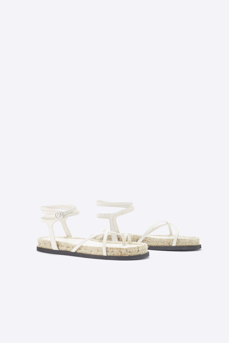 Yasmine Strappy Espadrille Sandal-white #1 Yasmine Strappy Espadrille Sandal, White calf leather Yasmine strappy espadrille sandals from 3.1 PHILLIP LIM featuring open toe, crossover strap detail, buckle-fastening ankle strap, branded insole and flat sole.- 1