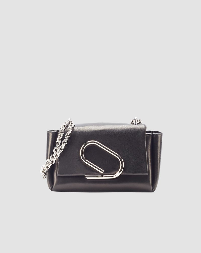 Alix Nano Soft Chain Bag, Black calf leather Alix chain crossbody bag from 3.1 PHILLIP LIM featuring foldover top with magnetic fastening, internal card slots, chain-link shoulder strap and logo plaque.- 0