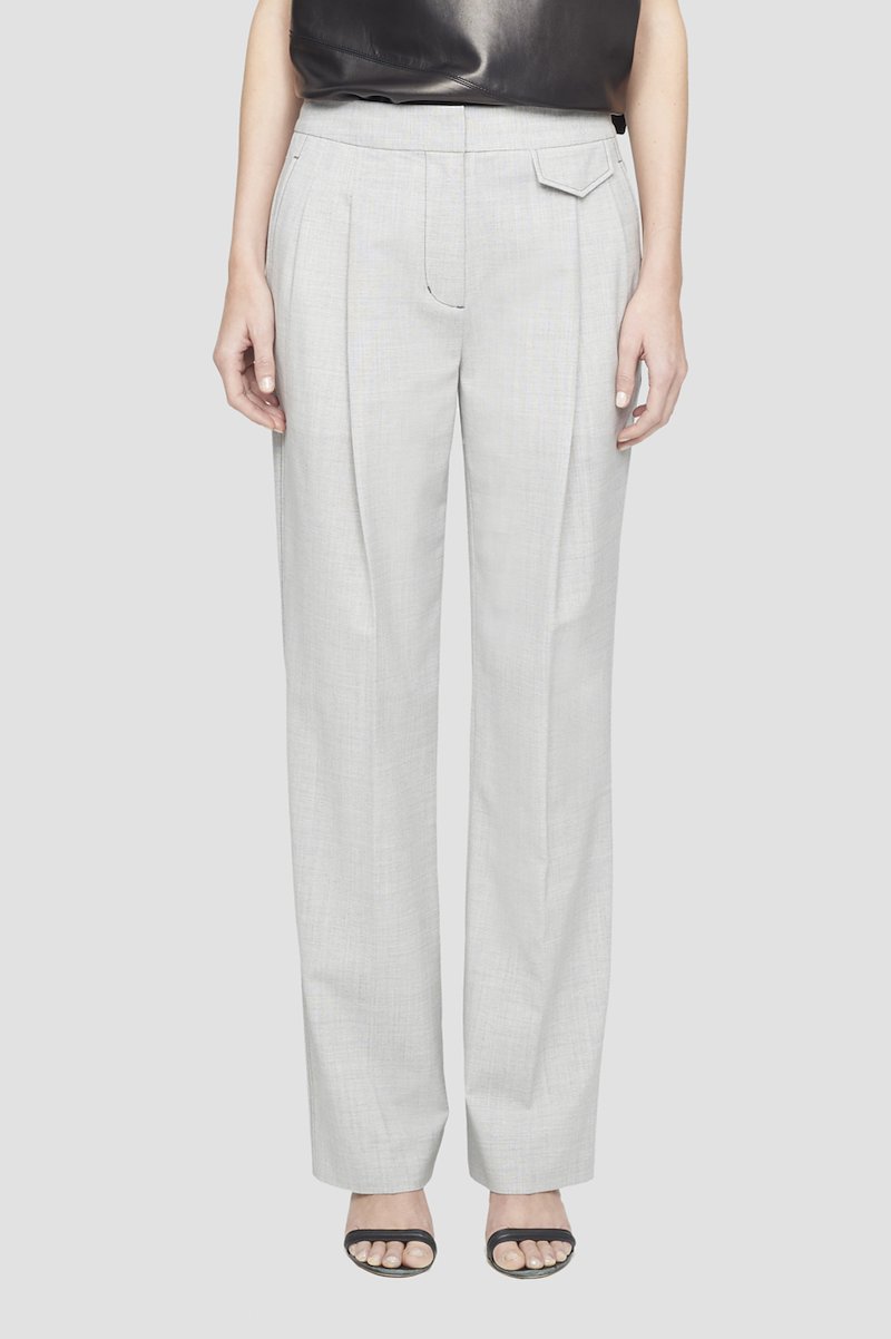 Wool Chambray Wide Leg Trouser-grey #0 Wool Chambray Wide Leg Trouser, Ash grey wool-blend chambray wide-leg tailored trousers from 3.1 PHILLIP LIM featuring high waist, concealed front fastening, two diagonal pockets to the sides, front flap pocket, rear button-fastening pocket and loose fit. POSITIVELY CONSCIOUS: This product is made with a material widely recognised as being better for the planet, so you can be confident you are choosing positively .- 0