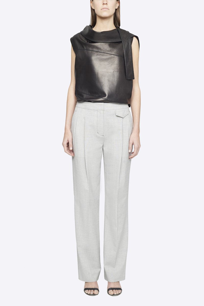 Wool Chambray Wide Leg Trouser-grey #0 Wool Chambray Wide Leg Trouser, Ash grey wool-blend chambray wide-leg tailored trousers from 3.1 PHILLIP LIM featuring high waist, concealed front fastening, two diagonal pockets to the sides, front flap pocket, rear button-fastening pocket and loose fit. POSITIVELY CONSCIOUS: This product is made with a material widely recognised as being better for the planet, so you can be confident you are choosing positively .- 6