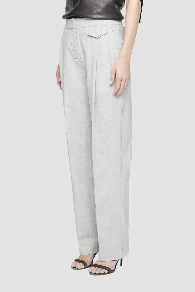 Wool Chambray Wide Leg Trouser-grey #1 Wool Chambray Wide Leg Trouser, Ash grey wool-blend chambray wide-leg tailored trousers from 3.1 PHILLIP LIM featuring high waist, concealed front fastening, two diagonal pockets to the sides, front flap pocket, rear button-fastening pocket and loose fit. POSITIVELY CONSCIOUS: This product is made with a material widely recognised as being better for the planet, so you can be confident you are choosing positively .- 1