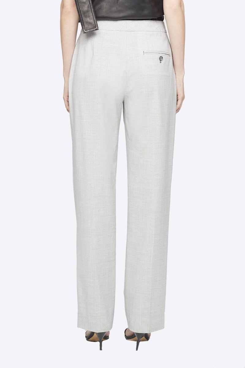 Wool Chambray Wide Leg Trouser-grey #0 Wool Chambray Wide Leg Trouser, Ash grey wool-blend chambray wide-leg tailored trousers from 3.1 PHILLIP LIM featuring high waist, concealed front fastening, two diagonal pockets to the sides, front flap pocket, rear button-fastening pocket and loose fit. POSITIVELY CONSCIOUS: This product is made with a material widely recognised as being better for the planet, so you can be confident you are choosing positively .- 4