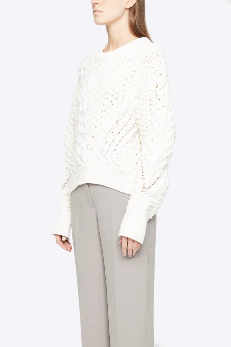 Cable Knit Crewneck Sweater in white 