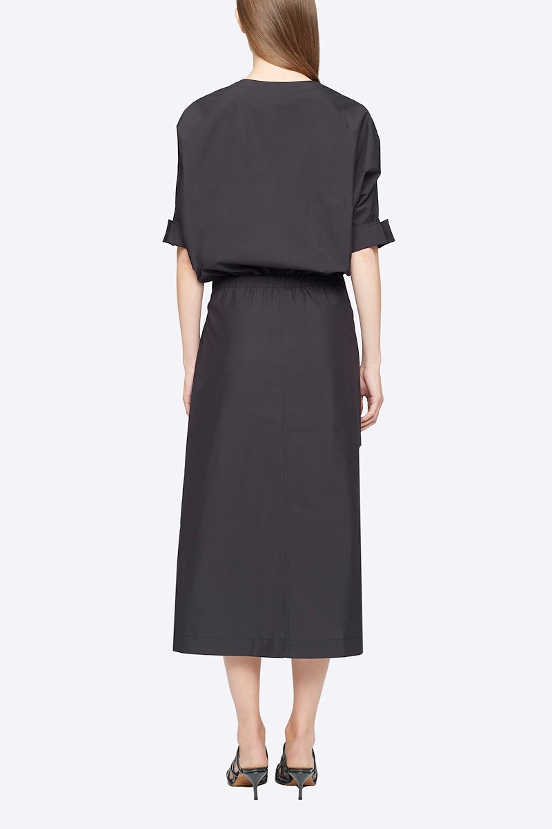 Dolman Sleeve Belted Dress-black #0 Dolman Sleeve Belted Dress, Black cotton short sleeved belted dress from 3.1 PHILLIP LIM featuring round split neck, dolman sleeves, belted waist, two side slit pockets and side slits.- 2