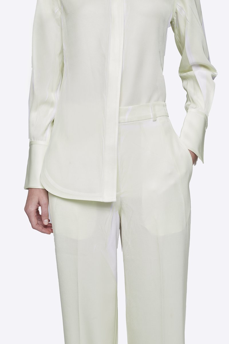 Overprinted Relaxed Fit Trouser-yellow #1 Overprinted Relaxed Fit Trouser, Elegance never goes out of style. Cut with a straight leg, these pale yellow and white tailored trousers from 3.1 Phillip Lim are the perfect choice for a sophisticated look. Make them yours - before someone else does. Featuring a high waist, belt loops, a concealed front fastening, side slit pockets, back buttoned welt pocket, a straight leg and a long length. POSITIVELY CONSCIOUS: This product is made with a certified eco-material or a recycled material that is better for the planet, so you can be confident you are choosing positively.- 5