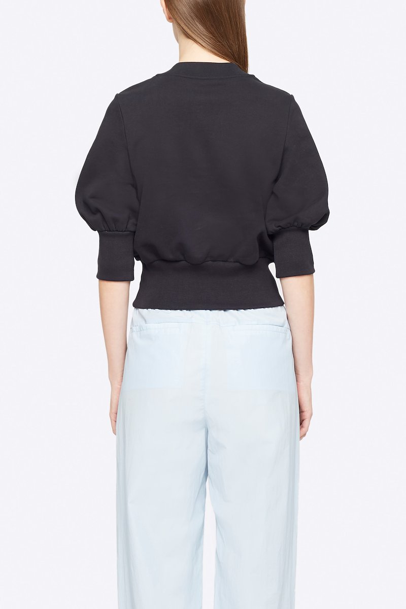 Puff Sleeve French Terry Sweatshirt-black #0 Puff Sleeve French Terry Sweatshirt, Black cotton French Terry puff-sleeve sweatshirt from 3.1 PHILLIP LIM featuring crew neck, ribbed hem, ribbed cuffs and three-quarter puff sleeves.- 2